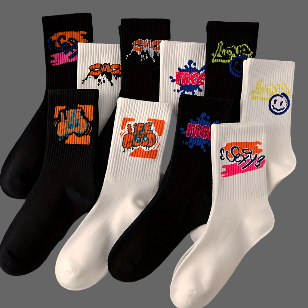 10Pairs Mens Graffiti Art Socks