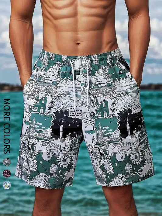 Drawstring Hawaiian Swim Shorts