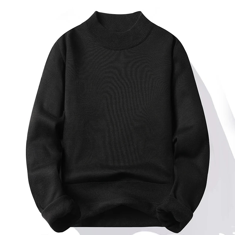 Men's Pullover Soft Sweater Winter Velvet Shirts Brand Clothing Knitted Fleece Warm Cold Blouse Slim Fit Bottom Shirts