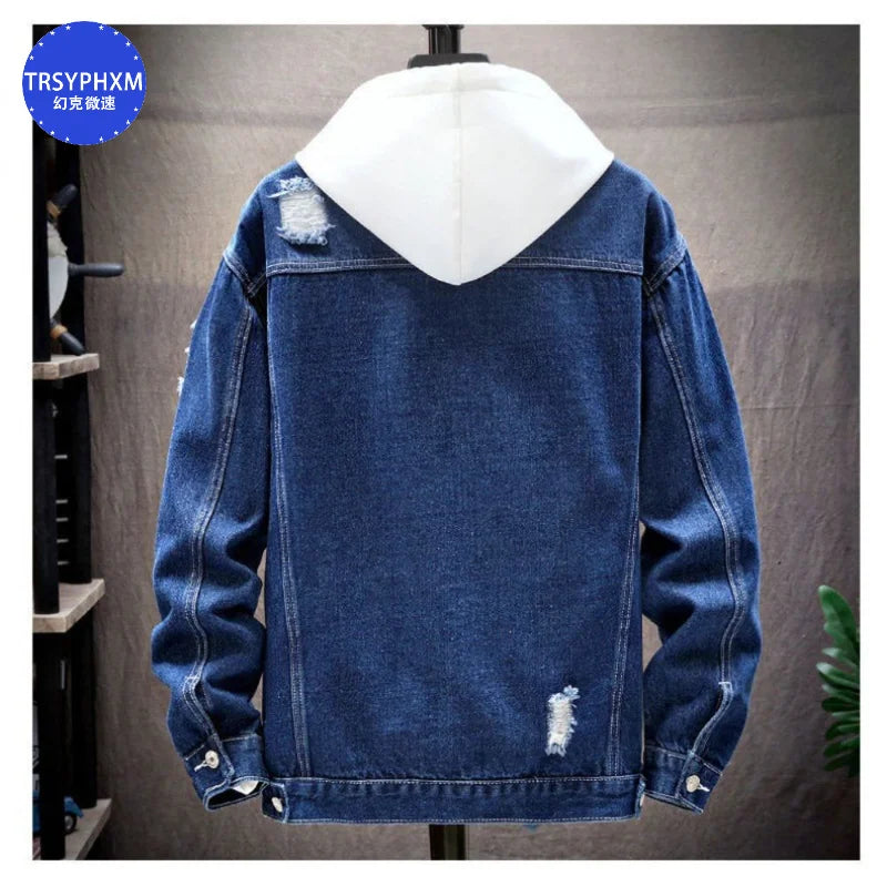 TRSYPHXM new Autumn New Collection: Deep Blue Denim Collar Jacket, Men's Youth Casual Versatile Jacket, Top Coat, Men's Wear