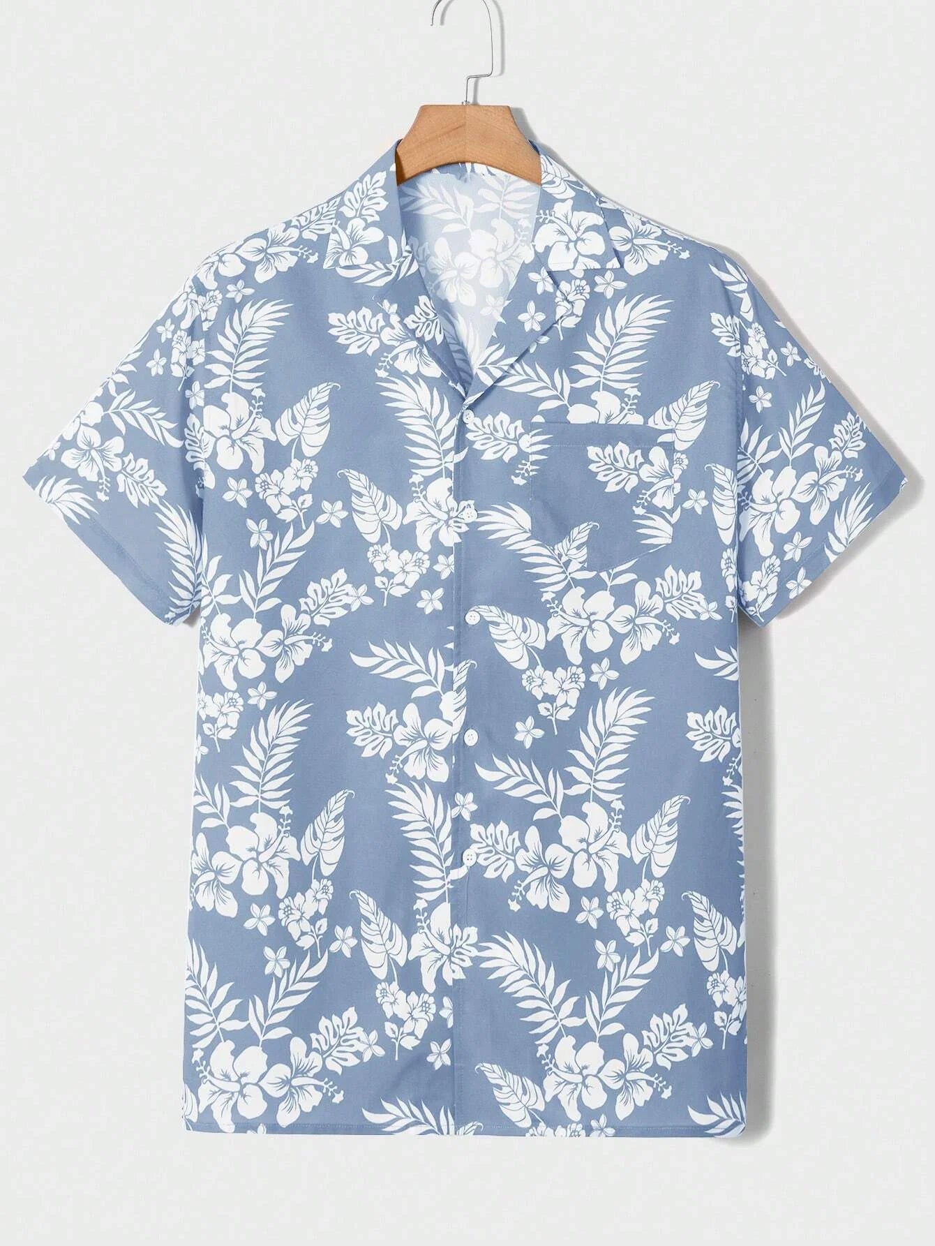 Summer Solid Flower Print Beach Shirt