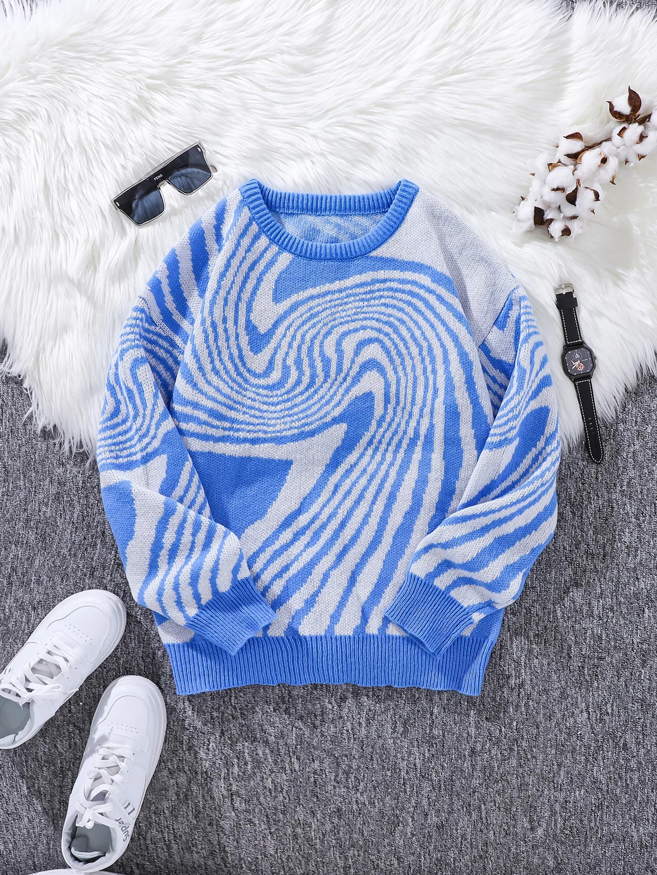 New Popular Autumn and Winter Maze Jacquard Pattern Pullover Sweater Casual Round Neck Contrast Color Knitted Men's Pullover