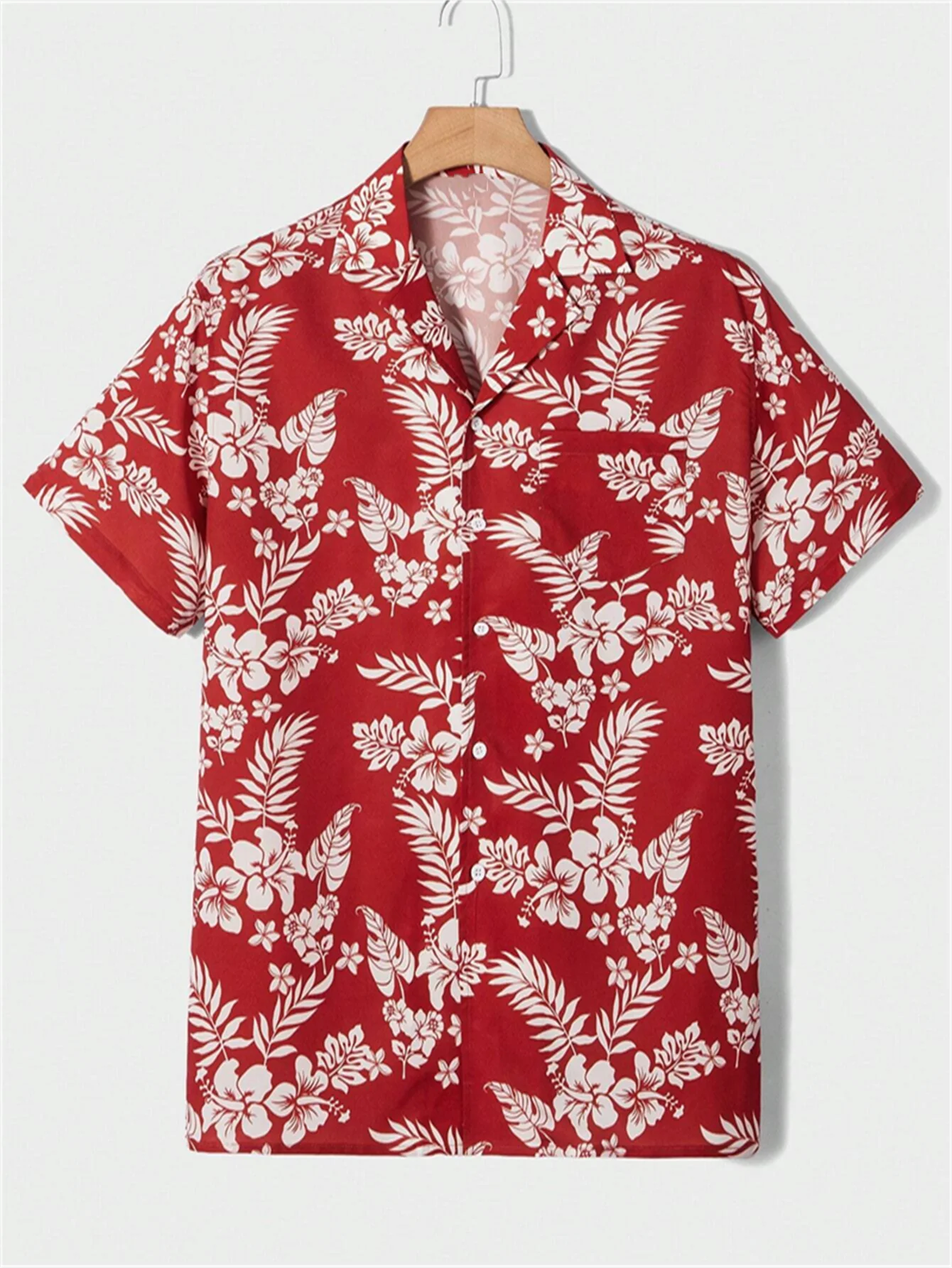 Summer Solid Flower Print Beach Shirt