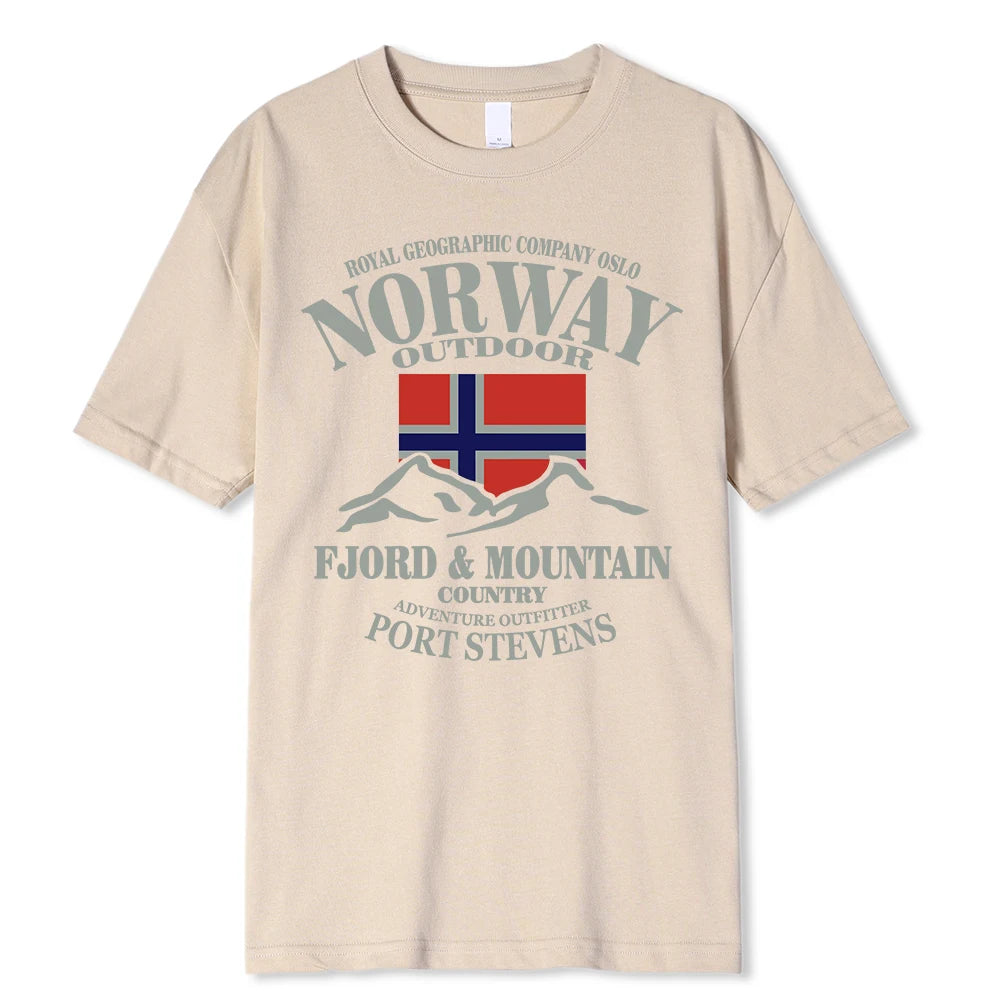 Summer Norway Flag Fjord Mountain T Shirt Crazy Hip Hop Men's Shirt Cotton Crewneck Plus Size Short Sleeve Funny T-shirts Male