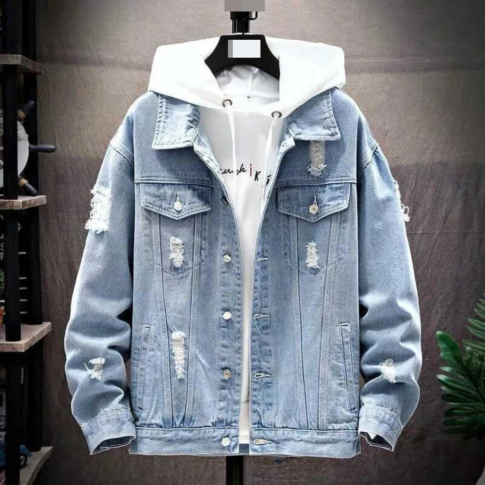 TRSYPHXM new Autumn New Collection: Deep Blue Denim Collar Jacket, Men's Youth Casual Versatile Jacket, Top Coat, Men's Wear