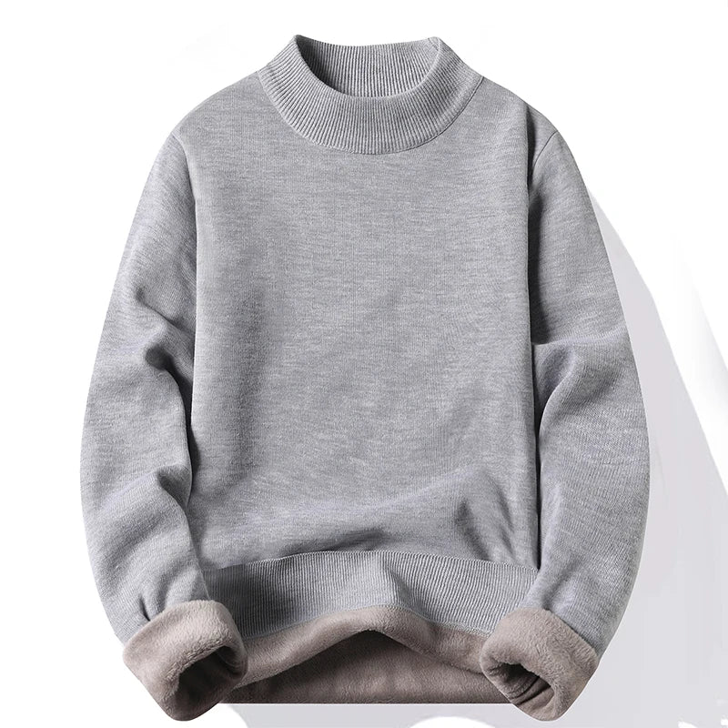 Men's Pullover Soft Sweater Winter Velvet Shirts Brand Clothing Knitted Fleece Warm Cold Blouse Slim Fit Bottom Shirts