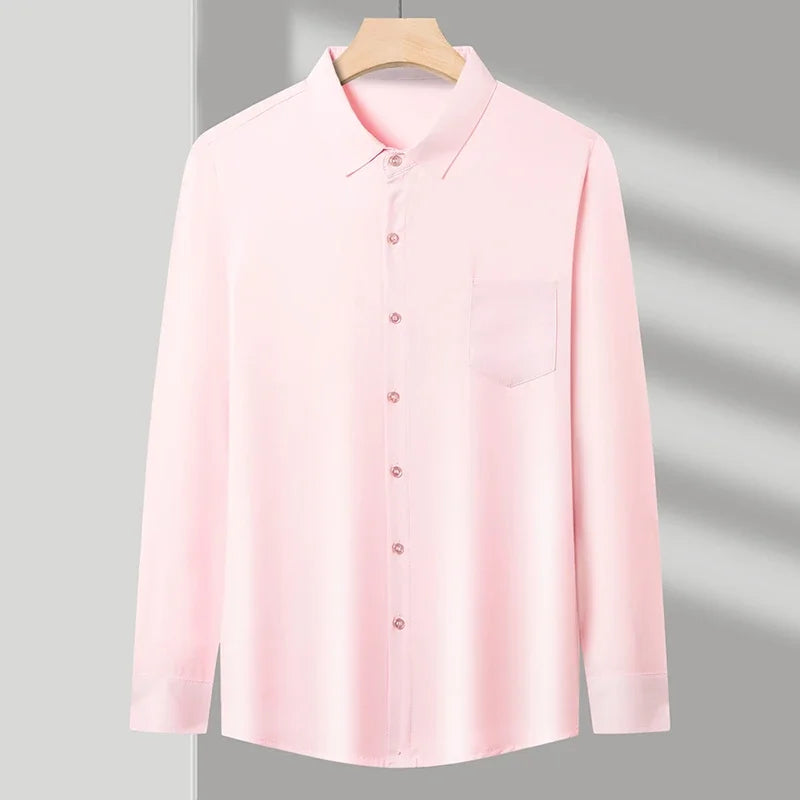 New Men's Business Casual Long Sleeved Solid Color Shirt Wrinkle Resistant Wrinkle Free Comfortable All Season Versatile Top