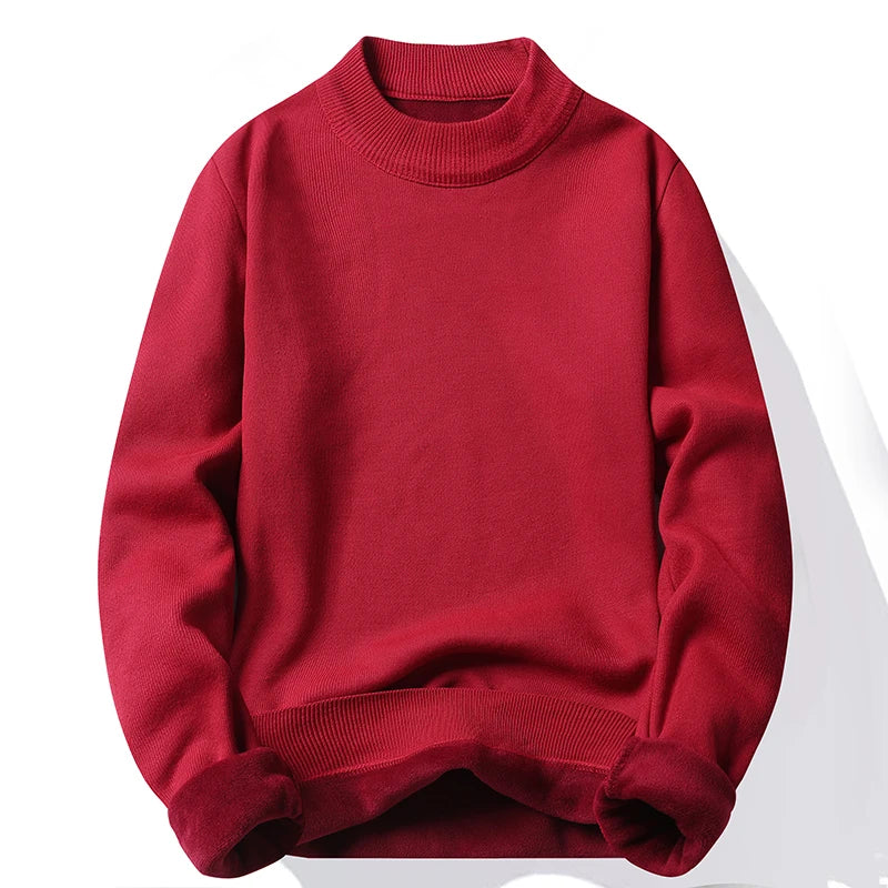 Men's Pullover Soft Sweater Winter Velvet Shirts Brand Clothing Knitted Fleece Warm Cold Blouse Slim Fit Bottom Shirts