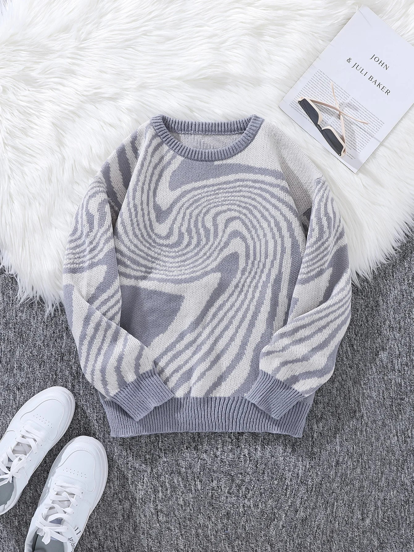 New Popular Autumn and Winter Maze Jacquard Pattern Pullover Sweater Casual Round Neck Contrast Color Knitted Men's Pullover