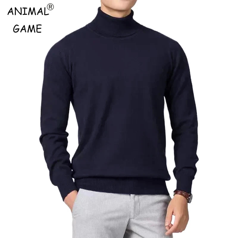 New Men's Large Knitted Pullover Sweaters Business Long Sleeve Turtleneck Streetwear Solid Color Winter Outdoor Jacket Coats