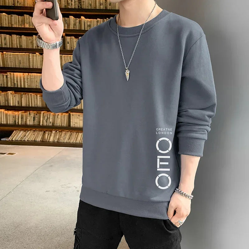 New Autumn and Spring Long sleeved T-shirt for Men's Sweater Underlay Shirt for Men's Round Neck Pullover Sweater for Men