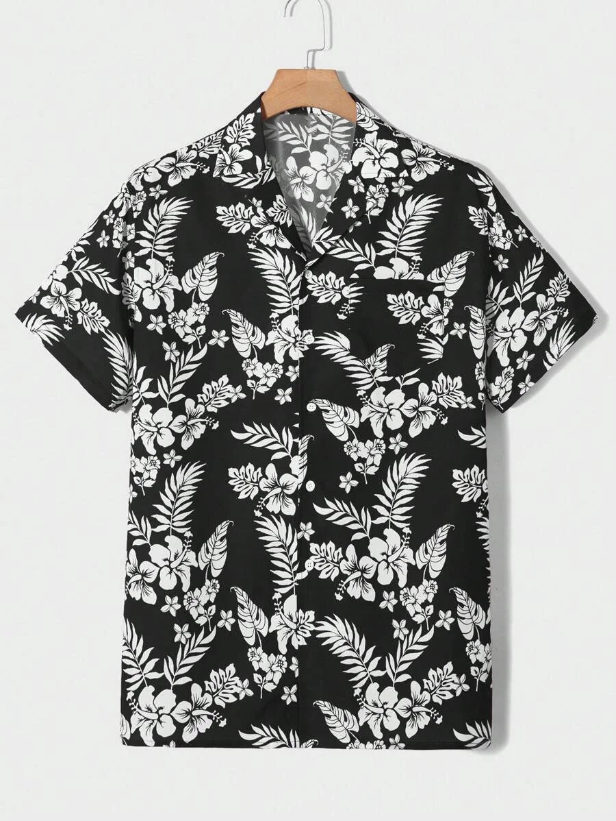 Summer Solid Flower Print Beach Shirt