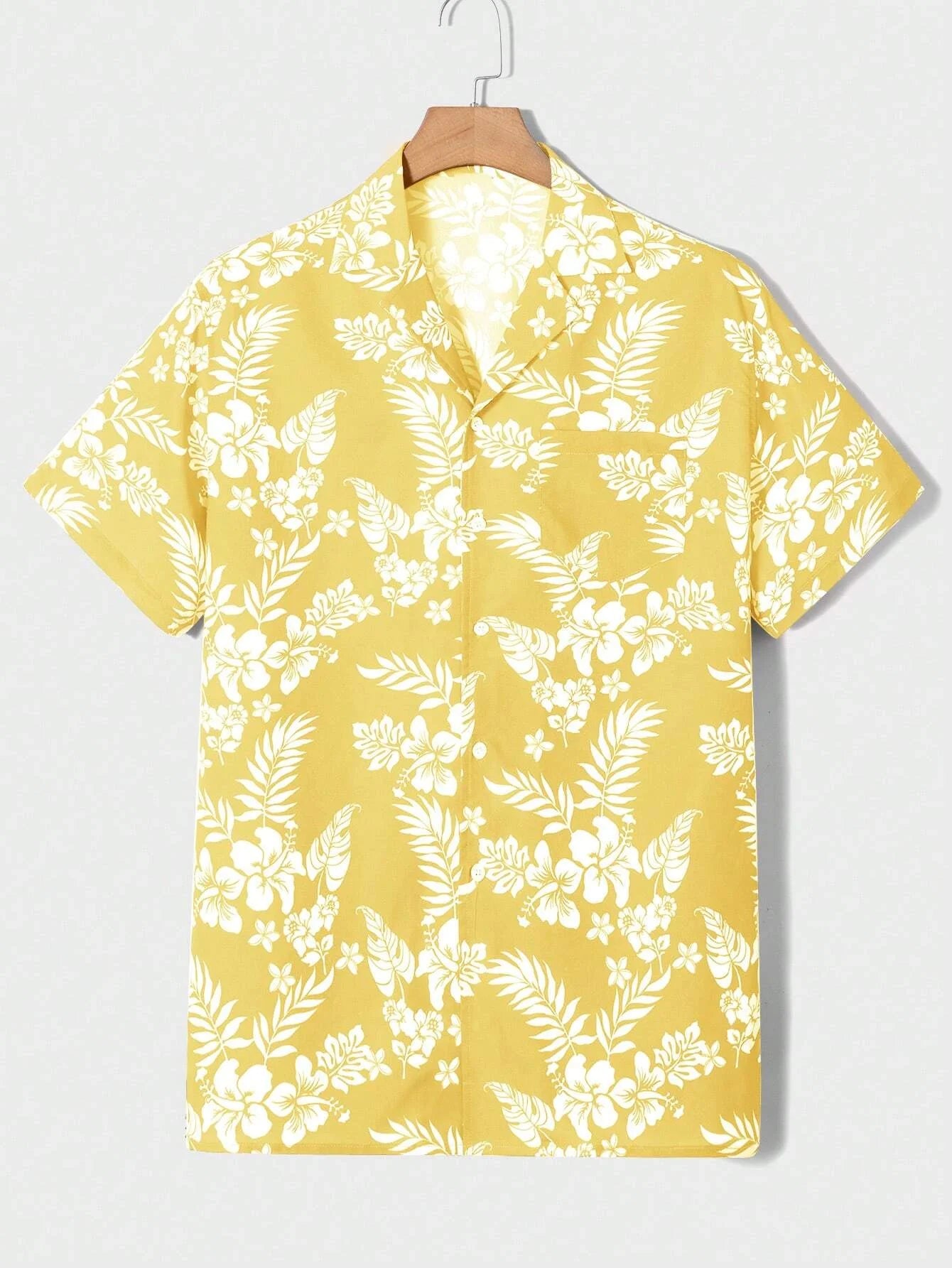 Summer Solid Flower Print Beach Shirt