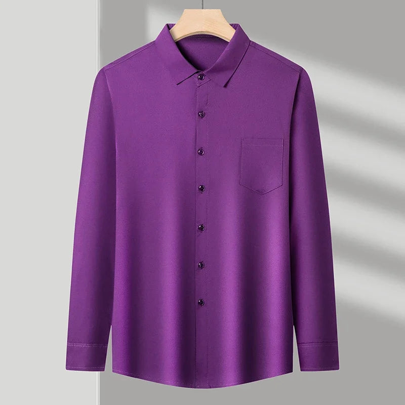 New Men's Business Casual Long Sleeved Solid Color Shirt Wrinkle Resistant Wrinkle Free Comfortable All Season Versatile Top