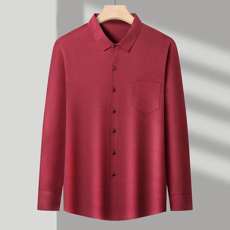 New Men's Business Casual Long Sleeved Solid Color Shirt Wrinkle Resistant Wrinkle Free Comfortable All Season Versatile Top